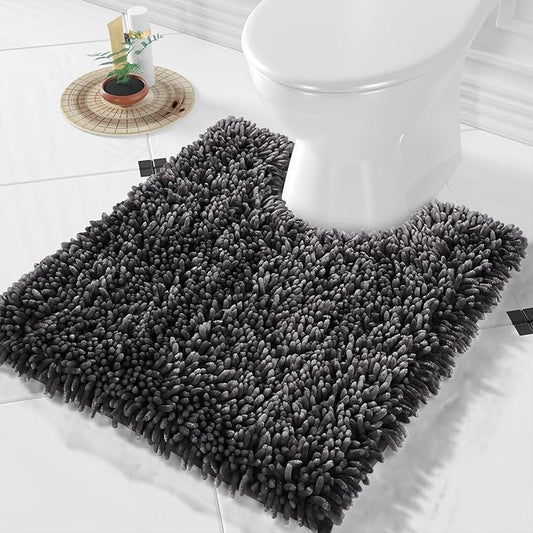 Yimobra Toilet Rugs U Shaped Washable, Soft Comfortable Toilet Mat for Bathroom Floor, Non-Slip Contour Bathroom Rugs for Toilet, Fluffy, Thick, Dry Quickly Absorbent Water, 24.4 x 20.4, Dark Grey