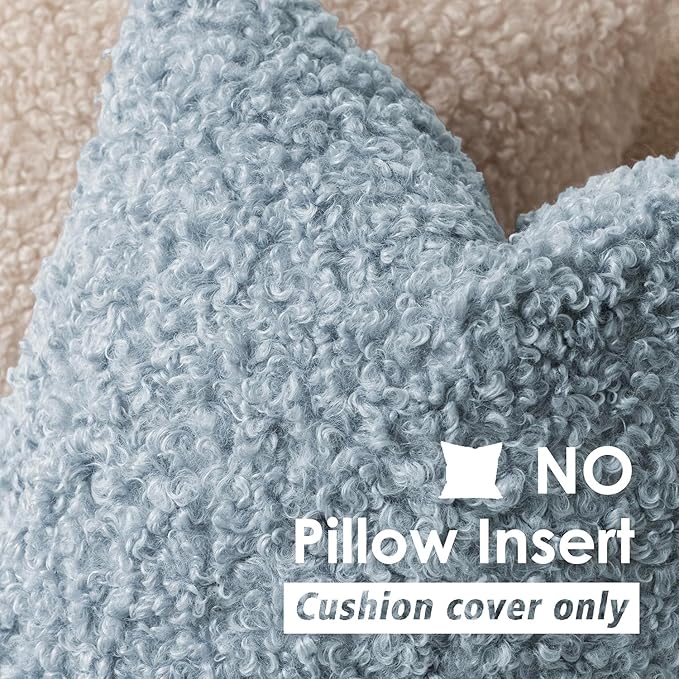 Foindtower Set of 2 Curly Teddy Wool Pillow Covers Decorative Boucle Textured Lumbar Throw Pillow Faux Fur Sherpa Pillowcases Sheepskin Fuzzy Cushion Case for Sofa Bedroom Car 12"x20" Misty Blue