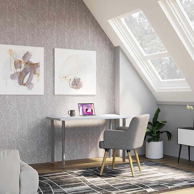 HON Coze Home Office Desks, Sturdy Table Computer Desk, 48", White Top, Silver Base