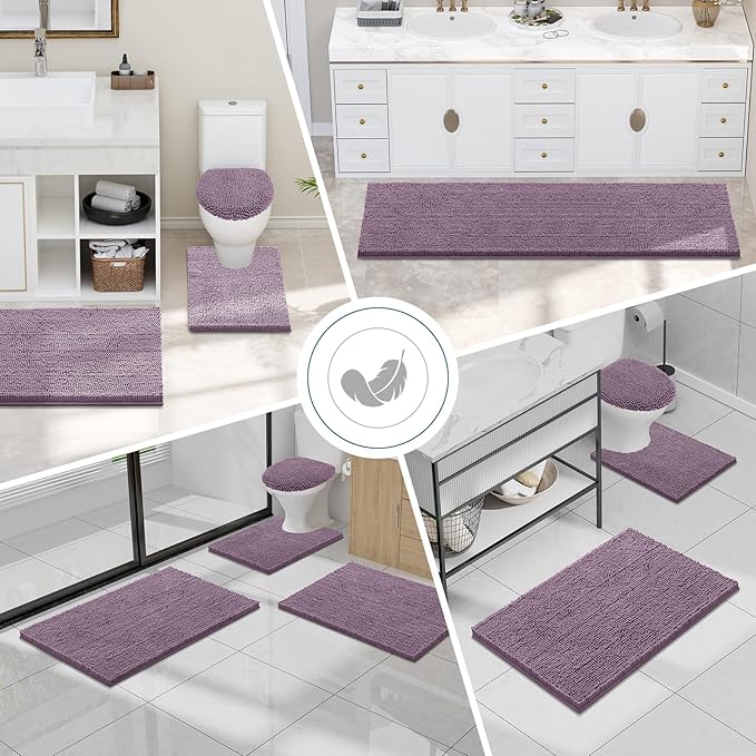 Smiry Luxury Chenille Bathroom Rugs 24x16, Extra Soft and Absorbent Shaggy Bath Mat, Machine Washable, Non-Slip Plush Carpet Runner for Tub, Shower, and Floor, Home Decor Accessories, Deep Plum