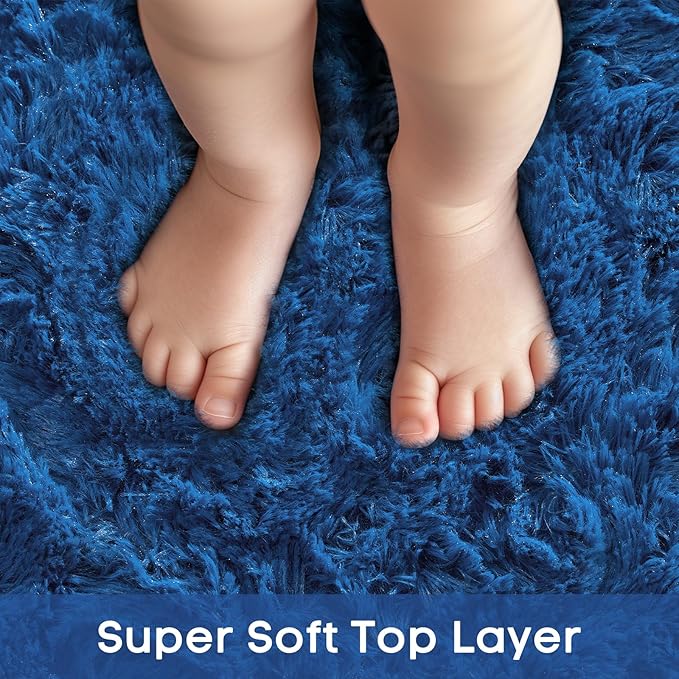 Ophanie Round Rug 7Ft Blue Circle Area Rug, Boys Room Decor, Fluffy Fuzzy Bedroom Carpet, Plush Soft Shaggy Living Room Rugs for Kids Home Decor Aesthetic, Nursery