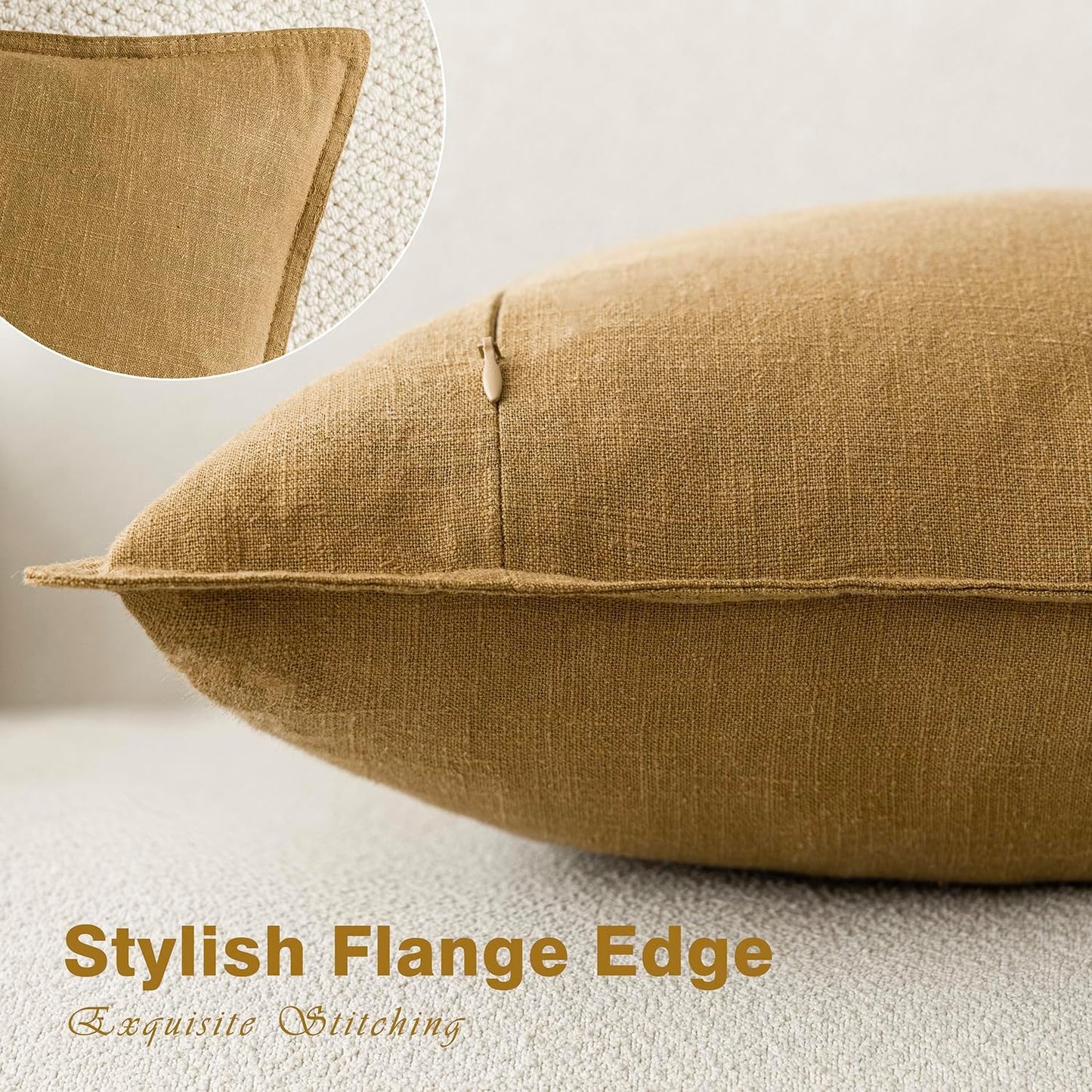 Foindtower Pack of 2, Decorative Linen Soild Throw Pillow Covers Soft Accent Cushion Case Boho Farmhouse Pillowcase for Chair Couch Sofa Bedroom Living Room Home Decor 24 x 24 Inch Honey Mustard