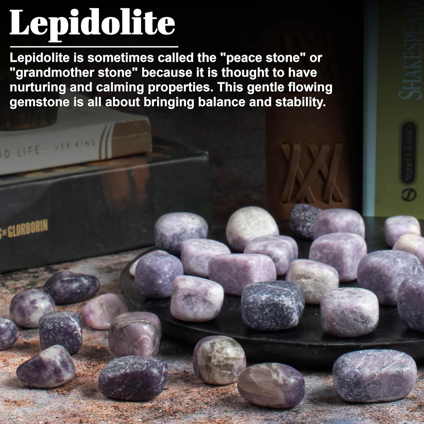 Crocon 1LB Lepidolite Tumbled Stones and Crystals Bulk 2000+ Carats - Polished Stones - Rock Collection - vase Filler tumbles - Crystals Healing Reiki - Gemstone Gifts - Fountain tumbles | 20-25 mm,