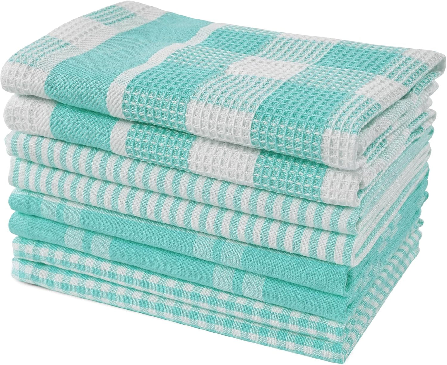 LANE LINEN 100% Cotton Kitchen Dish Cloths, Ultra Soft Absorbent Quick Drying Dish Towels, Multiweave Wash Cloths Dish Towel Sets, 12x12 Inches, 8 Pack - Aqua