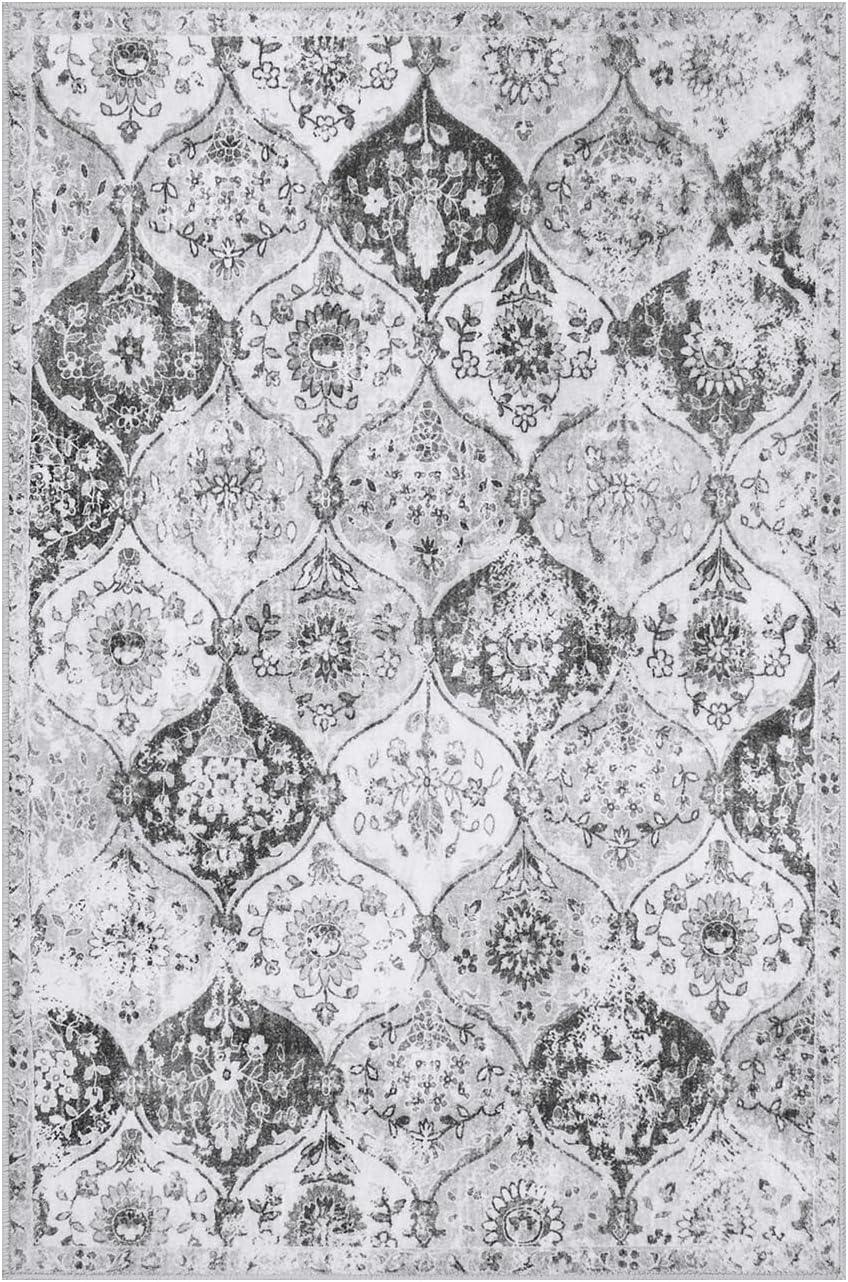 Lahome Moroccan Trellis Washable Rug, 2x3 Kitchen Rugs for Entryway Bathroom, Non-Slip Indoor Door Mat Ultra-Thin, Small Oriental Throw Carpet for Bedroom Entry, Silver/Grey