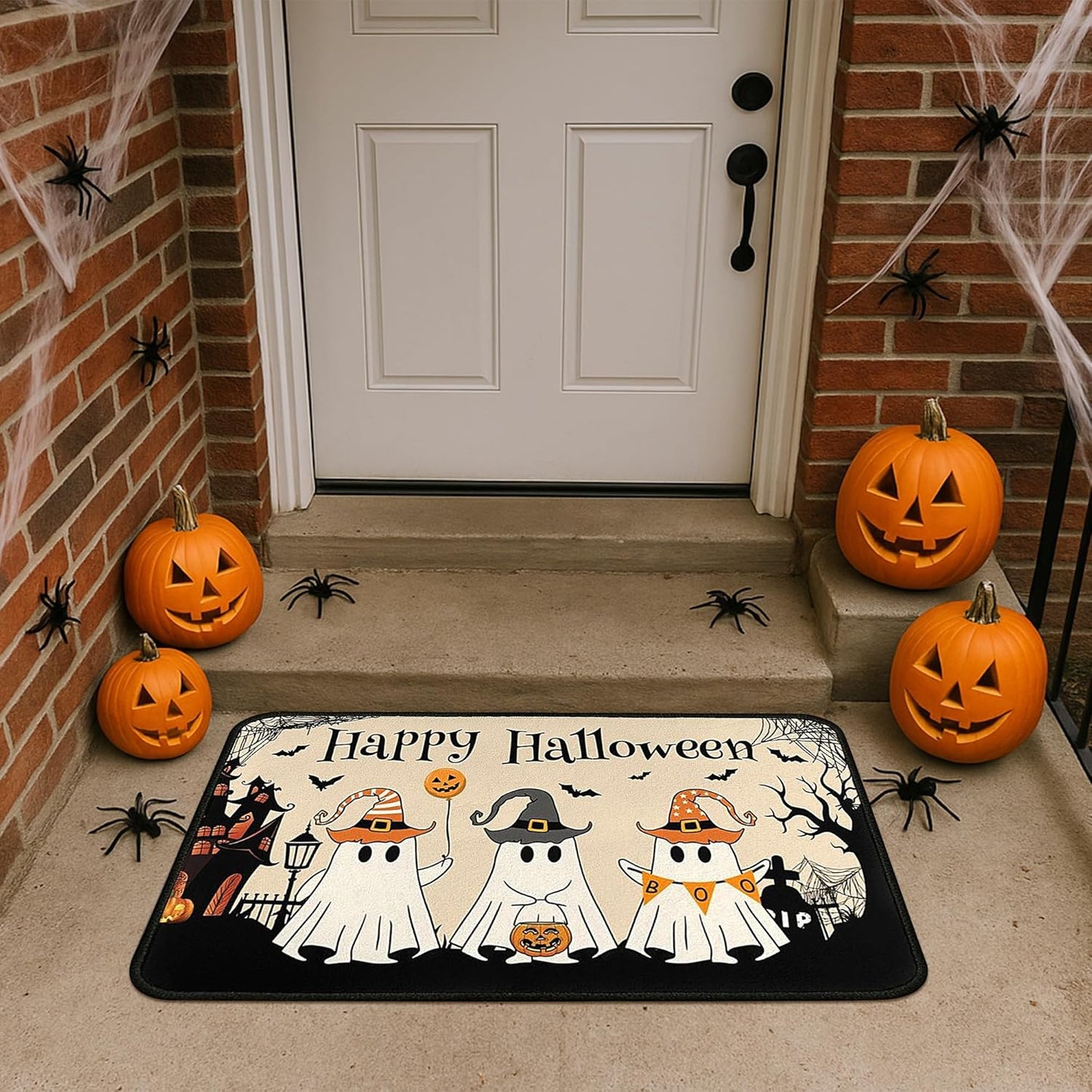 2 Piece Halloween Kitchen Decor Rugs Set,Cute Ghost Kitchen Rugs and Mats Non Skid Washable Absorbent Kitchen Accessories Decoration Floor Mats 17"x47"+17"x30"