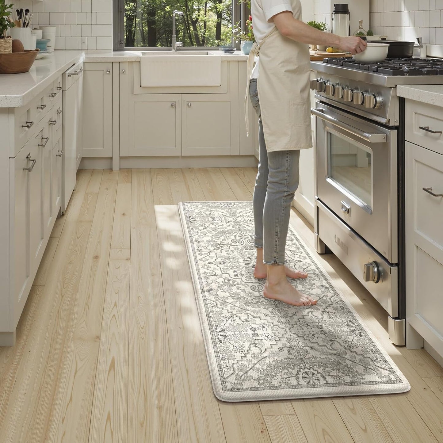 KIMODE Anti Fatigue Kitchen Mats, Light Grey Distressed Kitchen Runner Rugs, Padded Kitchen Mat for Floor, Comfort Standing Desk Mat, Cushioned Kitchen Mats for Floorfor Laundry Office Sink 24"x59"