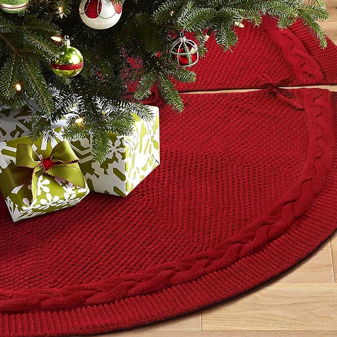 Hommtina Christmas Tree Skirt 48 Inches White Tree Skirt,Christmas Tree Decorations Faux Fur Tree Skirt for Xmas Holiday Home Party Decorations Ornaments(Red)