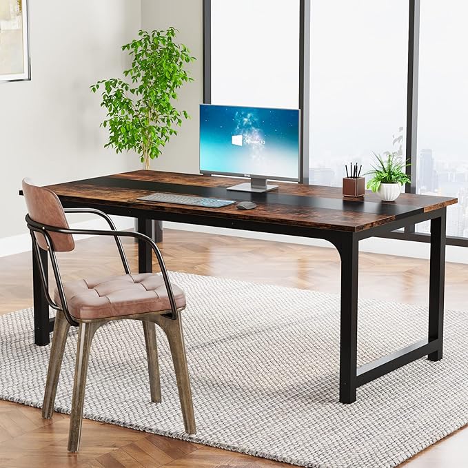 Tribesigns Modern Computer Desk, 63 x 31.5 inch Large Office Desk Computer Table Study Writing Desk Workstation for Home Office, Rustic/Black