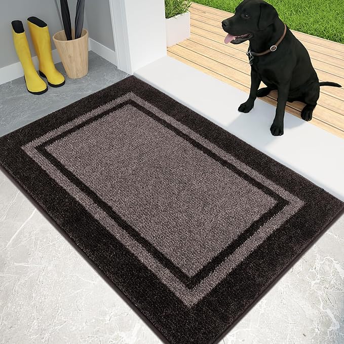 PURRUGS Dirt Trapping Door Mat 24" x 36", Non-Slip/Skid Machine Washable Entryway Rug, Shoes Scraper, Area Rug, Super Absorbent Welcome Mat for Muddy Wet Shoes and Paws, Grayish Brown & Coffee