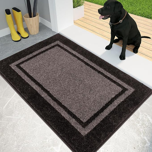 PURRUGS Dirt Trapping Door Mat 24" x 36", Non-Slip/Skid Machine Washable Entryway Rug, Shoes Scraper, Area Rug, Super Absorbent Welcome Mat for Muddy Wet Shoes and Paws, Grayish Brown & Coffee