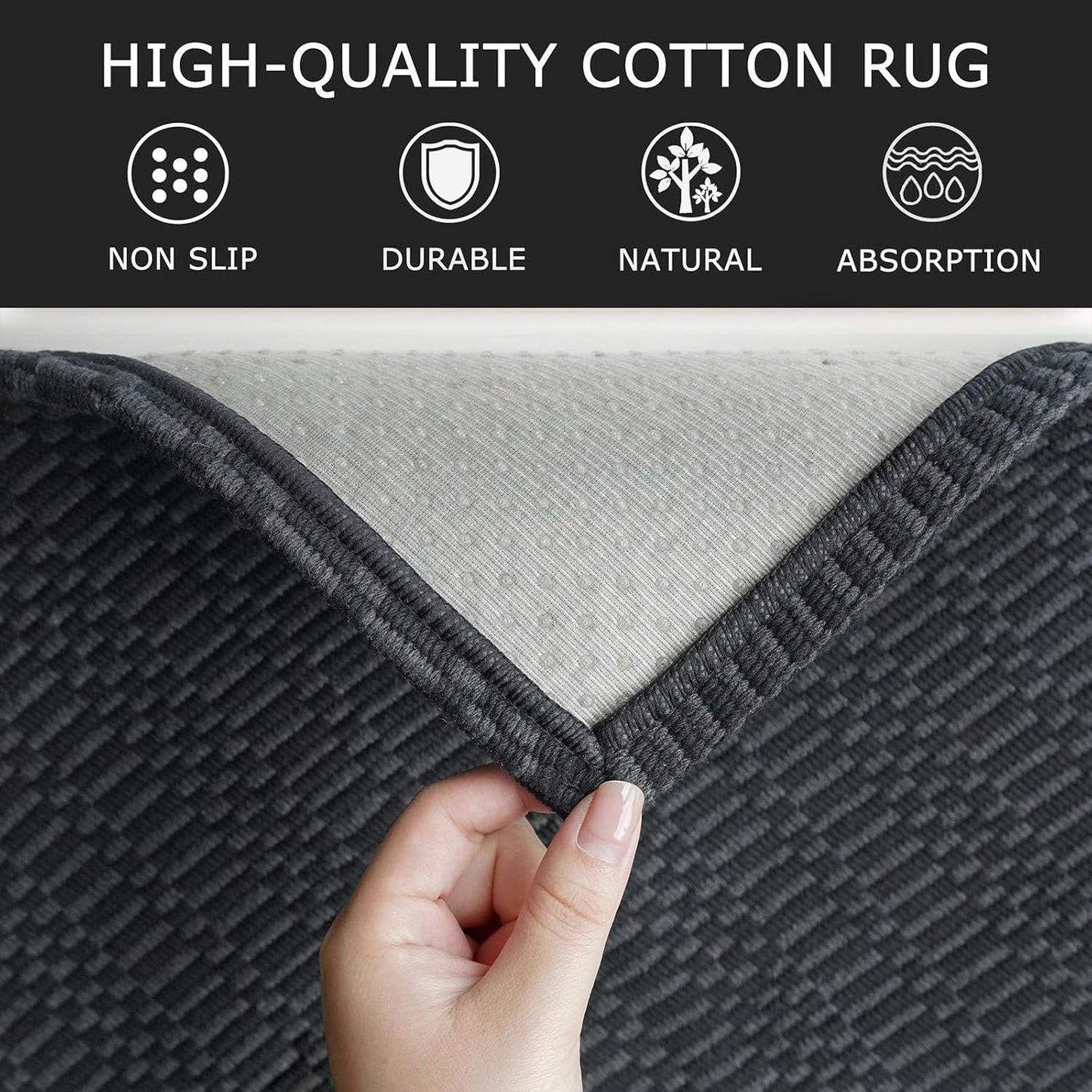 KOZYFLY Washable Runner Rug 3x18 ft Hallway Kitchen Runner Rugs with Rubber Backing Bobo Non Slip Entryway Runner Indoor, Long Carpet Runners for Hall Kitchen Entryway, Black/Grey