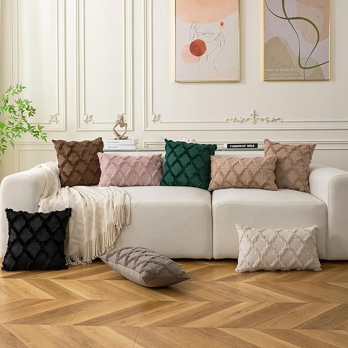 Set of 2 Soft Moroccan Throw Pillow Covers 22x22 Inch Plush Boho Decorative Pillow Cover Accent Cushion Case for Couch Sofa Bed, Dark Green