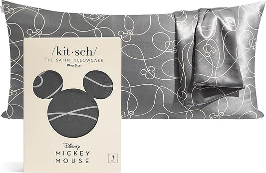 Kitsch Disney Mickey Mouse Satin Pillowcase with Zipper Softer Than Silk, Cooling Pillow Case for Hair & Skin, Wrinkle Free, Machine Washable, King Size (19x36)