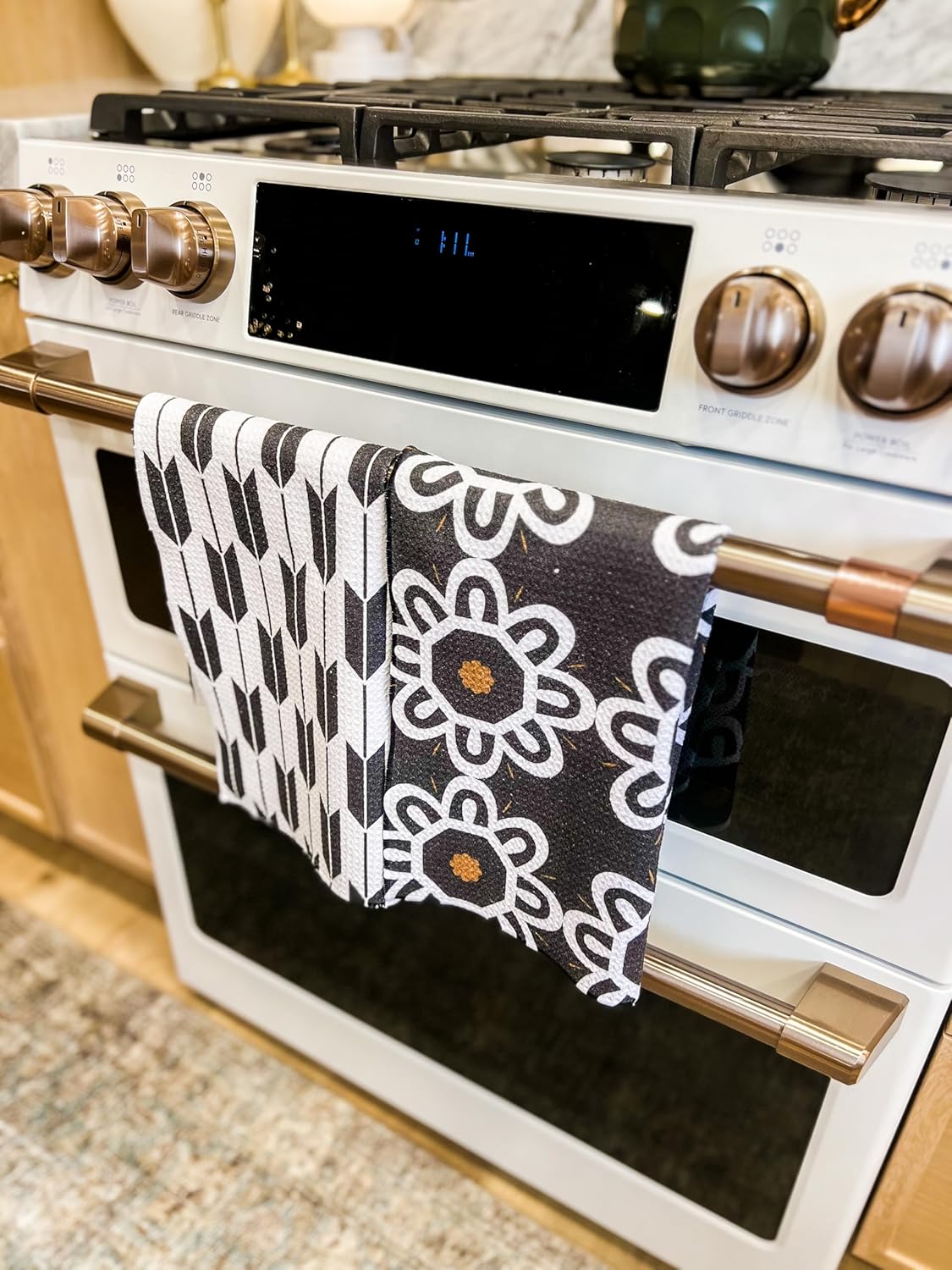 2 Pack Double Sided Kitchen Towels || Dish Towels || Quick Dry || Designer Prints || Highly Absorbent || Hanging Hook (Black)