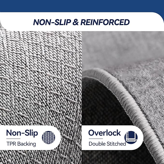 Boho Floral Area Rug 8x10 - Hand-Drawn Gray Green Blooms on Cream, Low-Pile Non-Slip Carpet, Machine Washable for Living Room & Bedroom Vintage Decor.