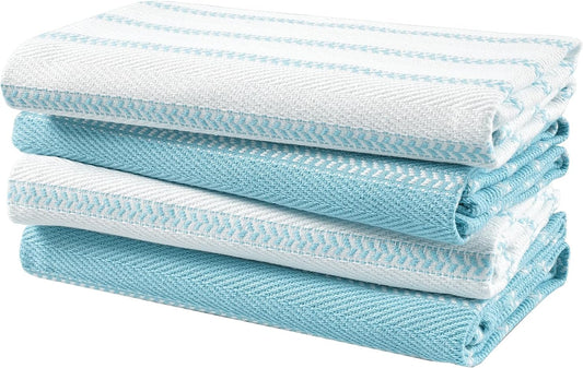 LANE LINEN Kitchen Towels Set - Pack of 4 Cotton Dish Towels for Drying Dishes, 18”x 28”, Kitchen Hand Towels, Absorbent Tea, Dish Towels, Quick Drying Towel Set - Aqua