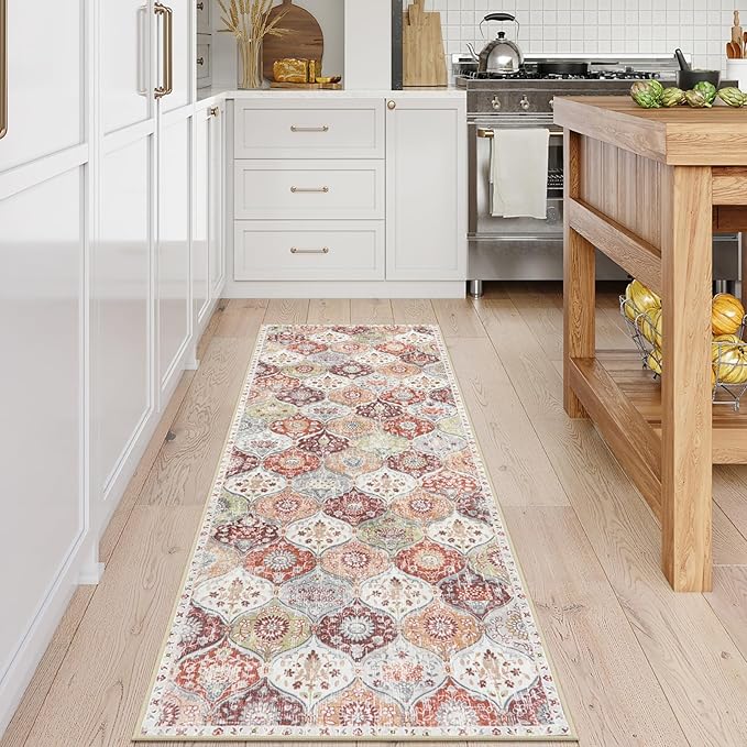 Lahome Moroccan Trellis Hallway Rug, 2x5 Washable Runner Rug Non Slip Kitchen Runners for Hallways, Ultra-Thin Vintage Carpet for Bedroom Bathroom Entryway, Orange/Terracotta