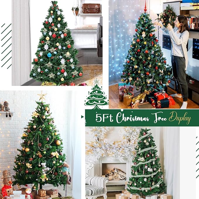 5ft Artificial Christmas Tree, Arbol de Navidad with 600 Branch Tips, Premium North Valley Spruce with Foldable Base Stand, Xmas Tree for Home, Office,Party Decoration-Green