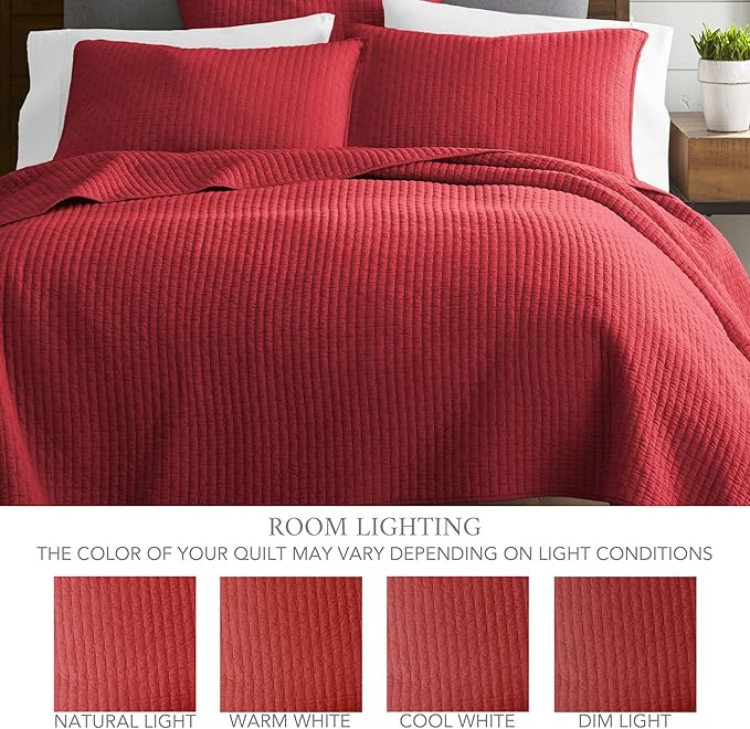 Levtex Home Cross Stitch Reversible Twin XL/Twin Quilt Set (68x86in) with 1 Pillow Sham (26x20in) - Stitch Texture - Chile Red - Cotton Twin/Twin Size Quilt Bedding Set - Lightweight Soft Pre-Washed