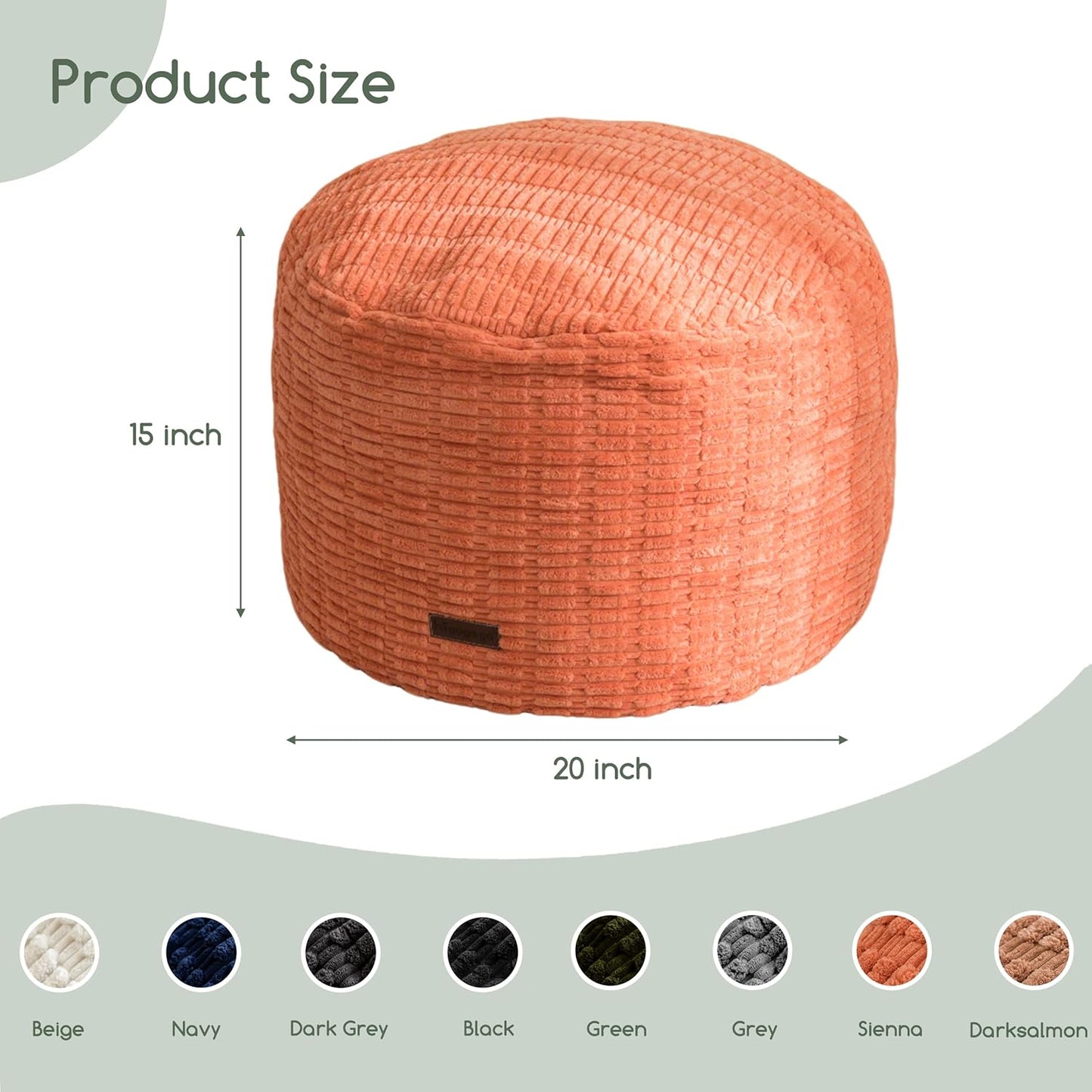 HIGOGOGO Pouf Ottoman Stuffed Round Modern Foam Filled Foot Rest Poufs for Living Room Chair Decorative 20 X 15 Inches Boho Relax Stool for Wedding Christmas Party, Coral Orange