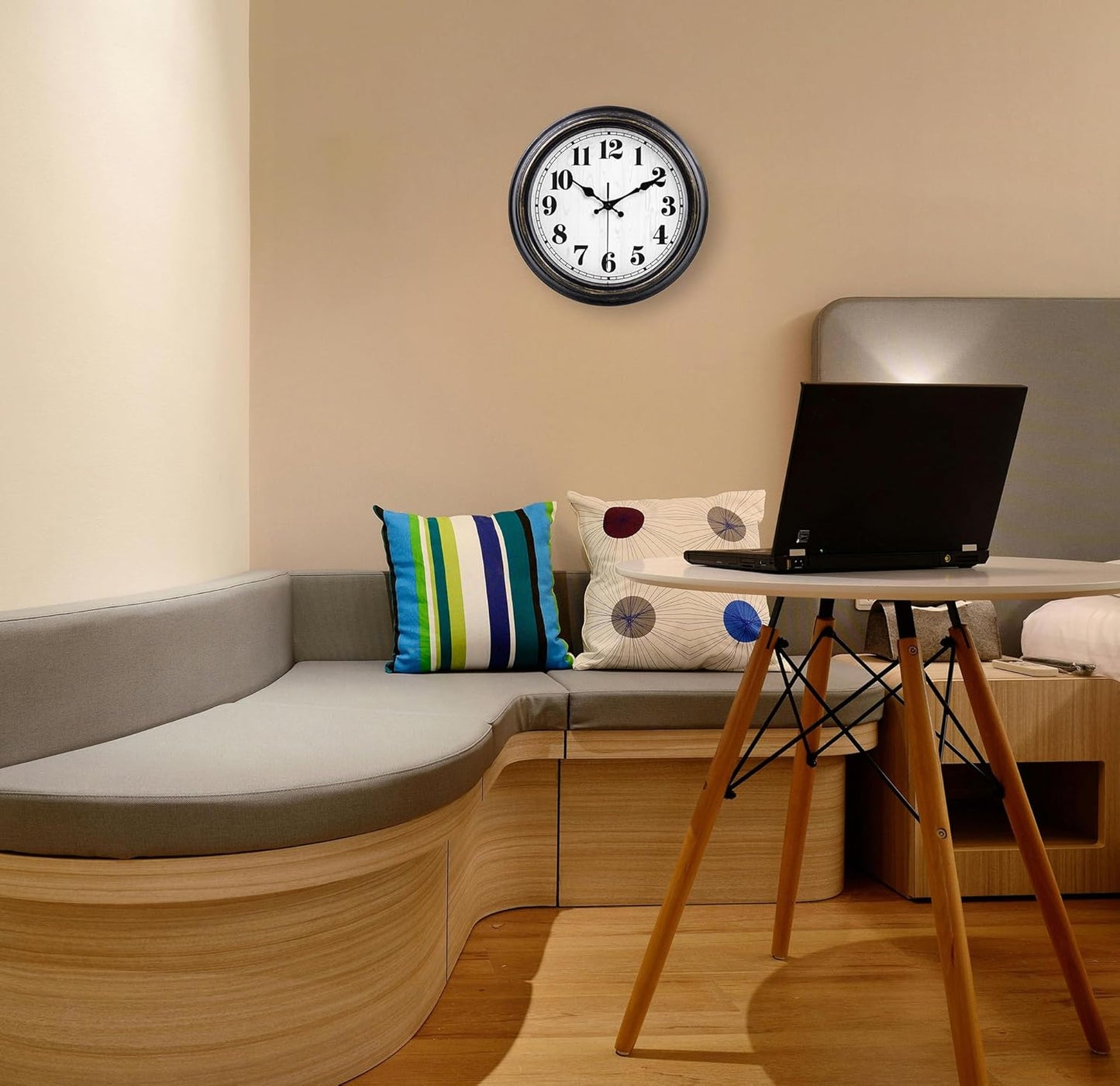 45MinST 12 Inches Retro Wall Clock, Silent Non Ticking Battery Operated Movement, Decor for Home/Wall Decor, Easy to Read, Decorate for Bedroom Living Room Office(Balck Gold)