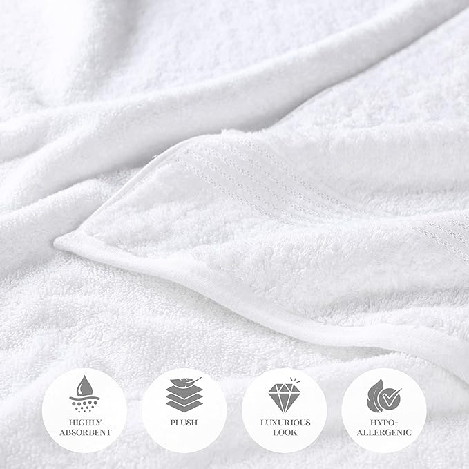 Superior Egyptian Cotton 3-Piece Towel Set, Basic Towels For Bathroom, Home Decor, Guest Bath, Shower, Apartment, Included 1 Face, 1 Hand, 1 Bath Towel, Washcloth, Quick Dry, White
