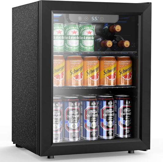 68 Cans Beverage Refrigerator Cooler, 1.7 cu.ft Mini Fridge Glass Door Drink Cooler for Beer, Soda,Wine, Digital Temperature Control for Home Office Bar