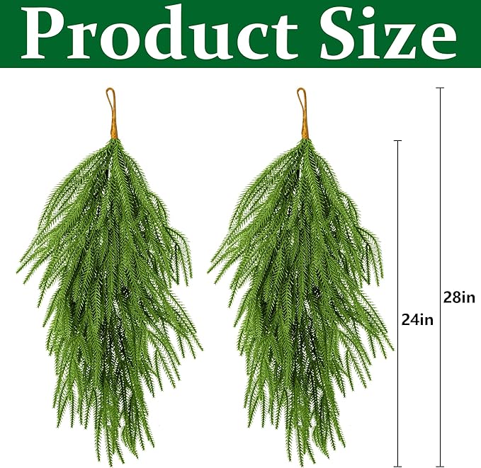 2 Pcs Artificial Christmas Teardrop Swag, 28" Faux Pine Needles Teardrop Door Swag, Christmas Norfolk Greenery Teardrop Wreath for Xmas Holiday Door Table Mantle Fireplace Indoor Outdoor Decor