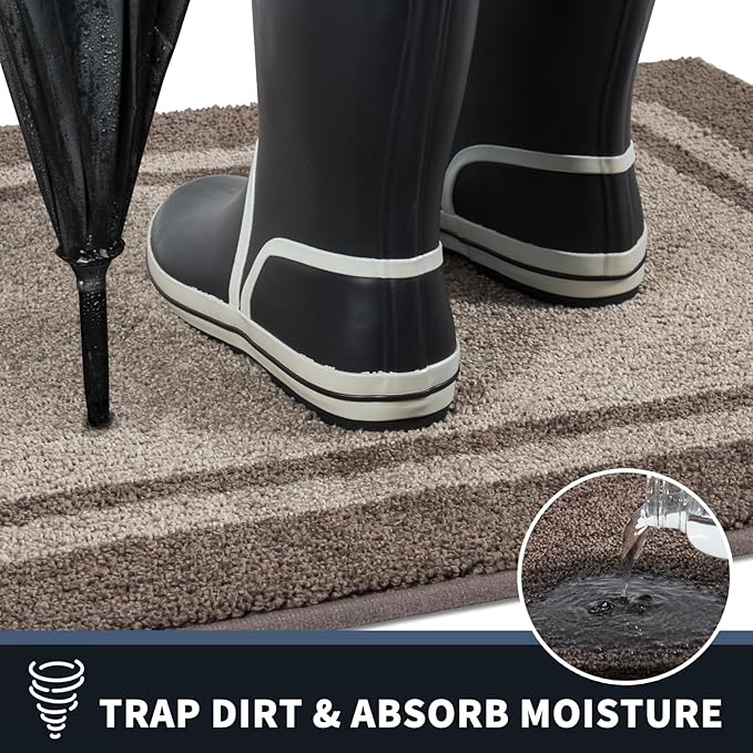 PURRUGS Dirt Trapping Door Mat 24" x 36", Non-Slip/Skid Machine Washable Entryway Rug, Shoes Scraper, Area Rug, Super Absorbent Welcome Mat for Muddy Wet Shoes and Paws, Beige & Grayish Brown