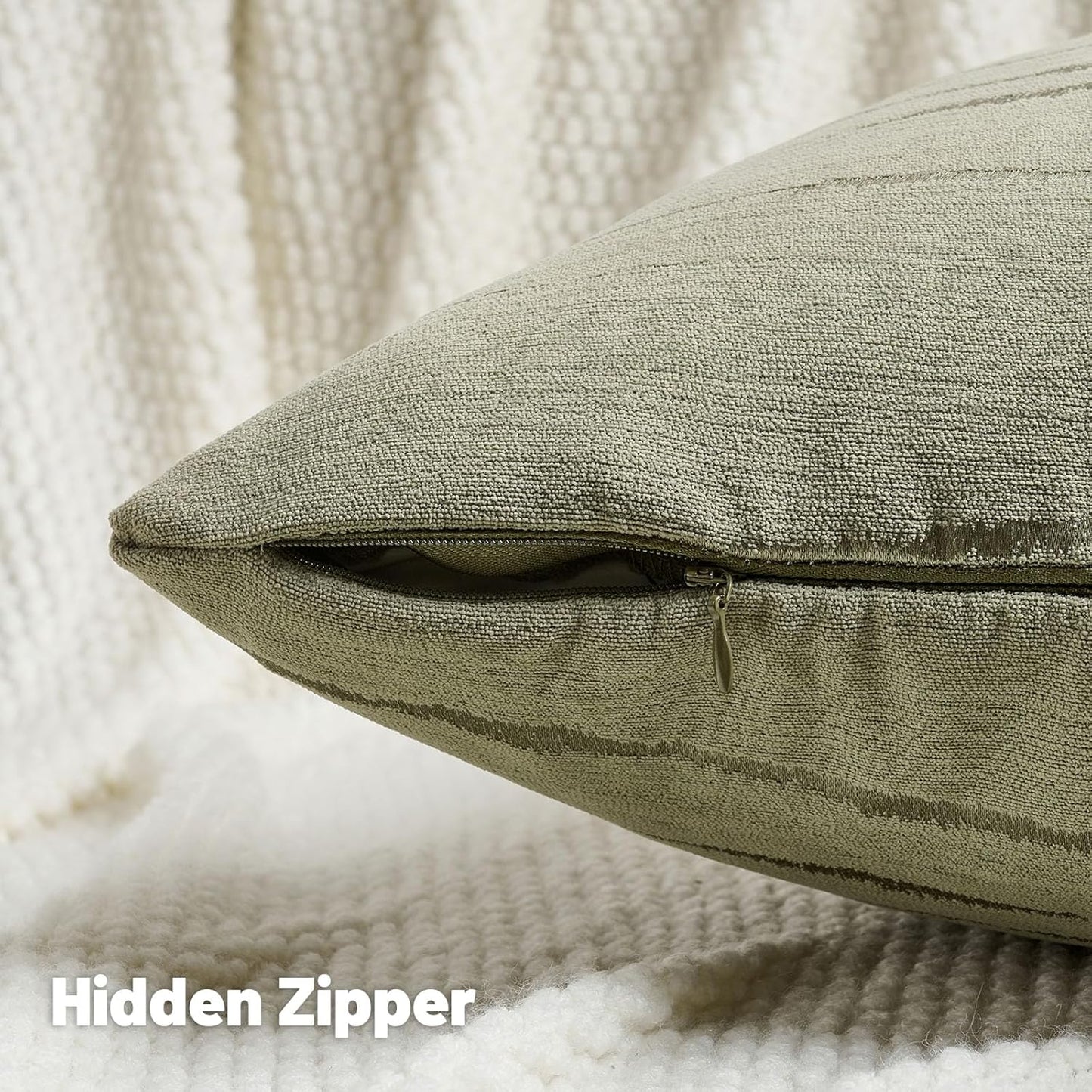 FUTEI Olive Green Chenille Decorative Throw Pillow Covers 18x18 Inch Set of 2,Soft Embossed Striped Textured Cushion Case,Modern Home Decor for Couch Bed Living Room