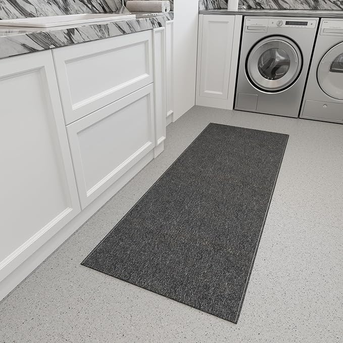 Ottomanson 2'7" x 7' Ultra-Thin Hallway Runner Rug - Durable Non-Slip Carpet for High-Traffic Areas - Fits Under Doors for Seamless Entry - Ideal for Kitchen, Entryway, Bedroom & Living Room, Black