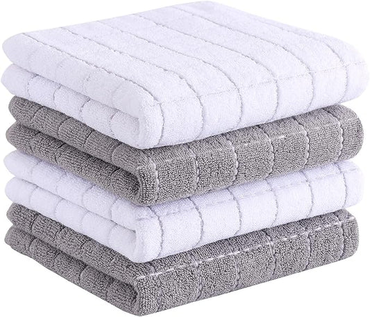 Homaxy 100% Cotton Terry Kitchen Towels(Mixed Color, 13 x 28 Inches), Checkered Designed, Soft and Super Absorbent Dish Towels, 4 Pack