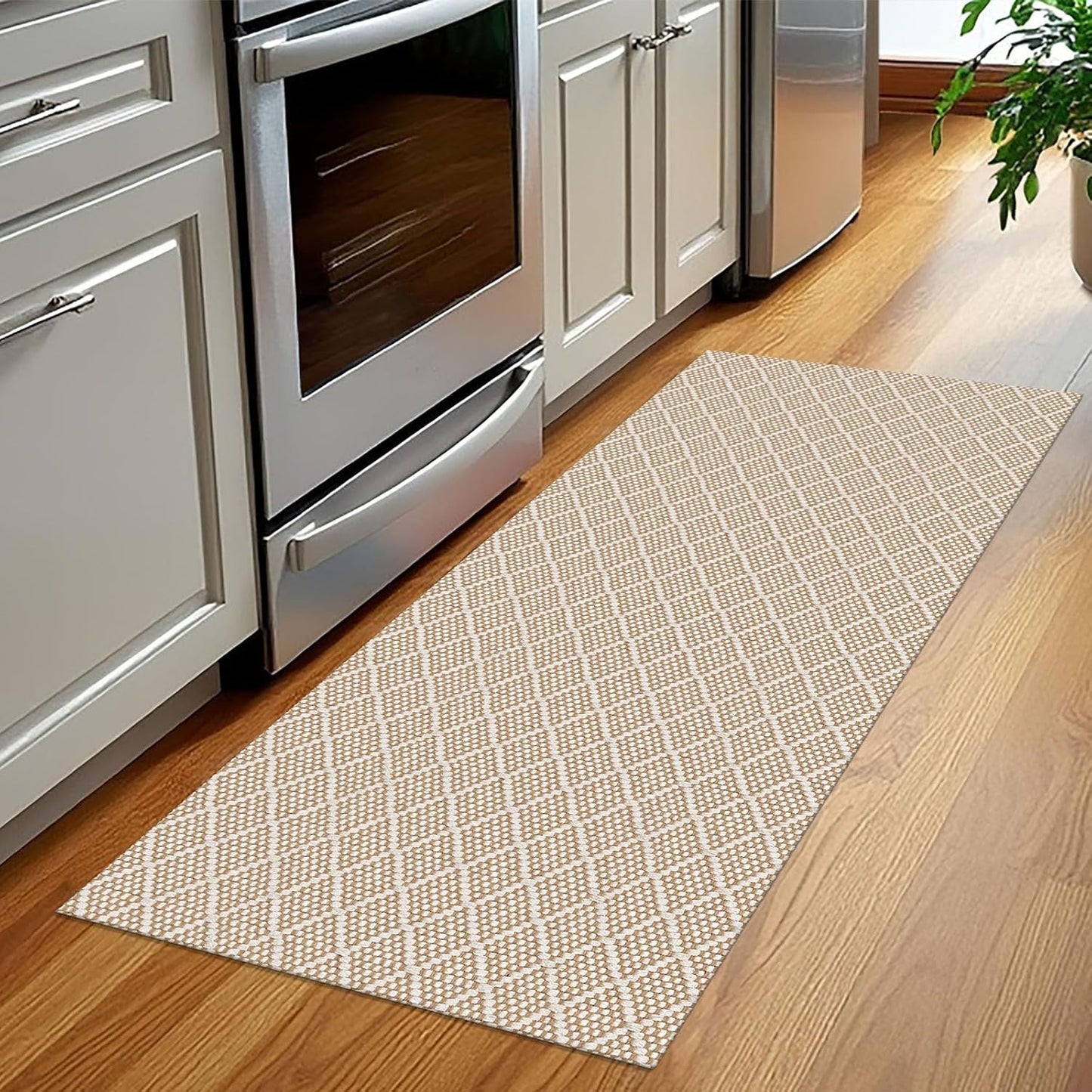 KOZYFLY Runner Rug 2x5 Ft Washable Runners for Hallways Non Slip Rubber Backed Kitchen Runners, Braided Entryway Runner Indoor, Floor Carpet for Hallway Kitchen Entryway Bedroom, Tan/Beige
