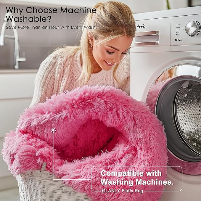 OLANLY Hot Pink Round Rugs for Bedroom - Machine Washable, 6 ft Circle Area Rugs for Living Room, Soft and Fluffy Shaggy Carpet for Teen Girls and Boys, Nursery Rooms, Dorms, Home Decor Aesthetic