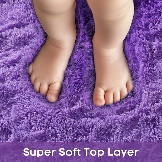 Ophanie Round Rugs 5Ft Purple Circle Area Rug, Cute Room Decor for Teen Girls, Fluffy Fuzzy Bedroom Carpet, Plush Soft Shaggy Living Room Rugs for Kids Home Decor Aesthetic, Nursery