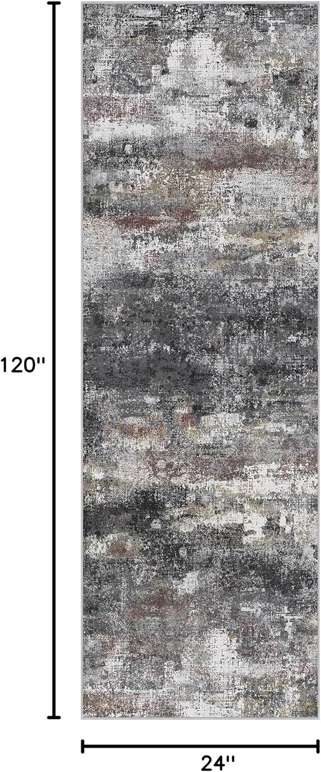 Runner Rug for Hallway Kitchen 2x10 Machine Washable Runners Rug for Entryway, Dark Gray Soft Modern Abstract Throw Rugs, Low Pile Floor Carpet with Non Slip Rubber Backing