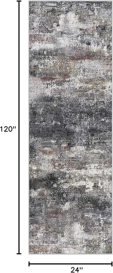 Runner Rug for Hallway Kitchen 2x10 Machine Washable Runners Rug for Entryway, Dark Gray Soft Modern Abstract Throw Rugs, Low Pile Floor Carpet with Non Slip Rubber Backing