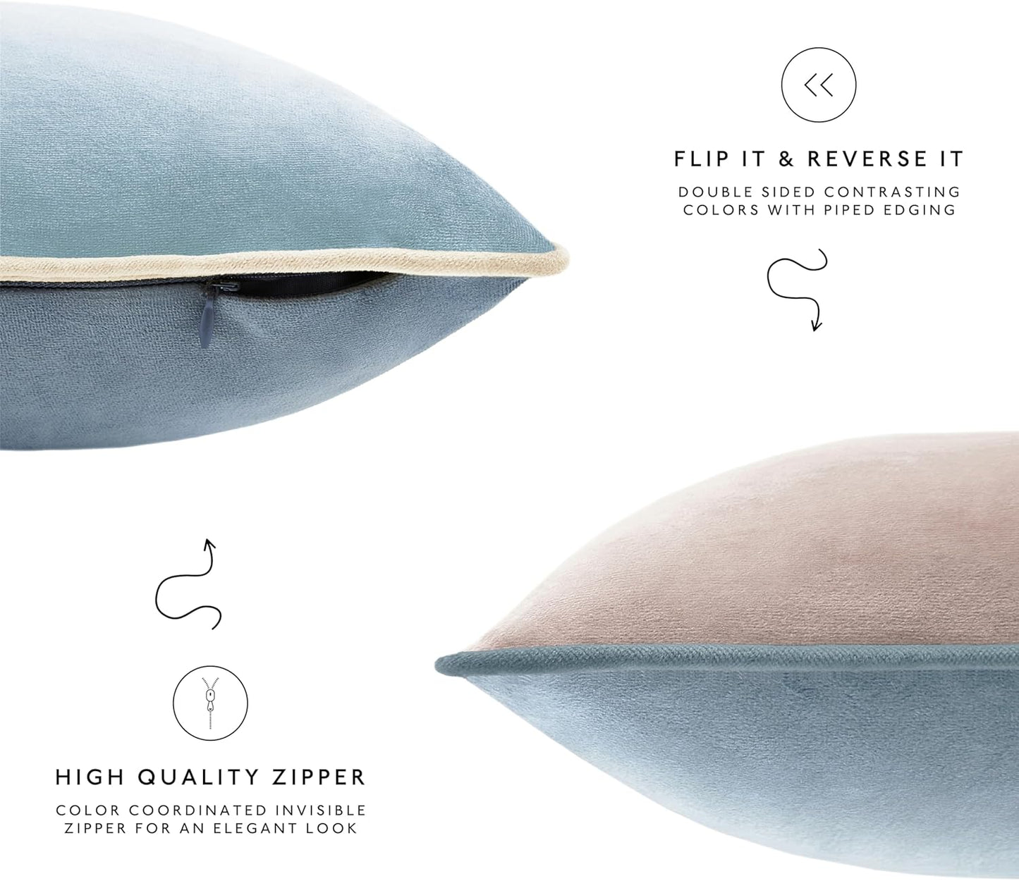 MONDAY MOOSE Decorative Throw Pillow Covers Cushion Cases, Set of 4 Soft Velvet Modern Double-Sided Designs, Mix and Match for Home Decor, Pillow Inserts Not Included (16x16 inch, Beige/Light Blue)