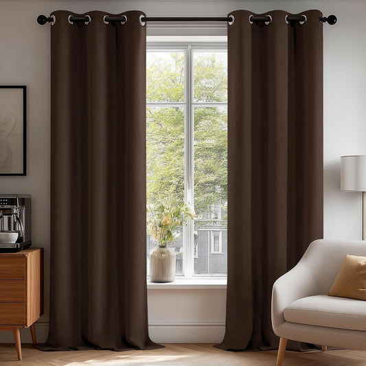 Deconovo Blackout Curtains for Bedroom – Set of 2 42W x 72L Inch Thermal Insulated & Noise Reducing Panels–Home Window Room Darkening Sustainable Grommet Drapes for Living Room and Nursery, Chocolate