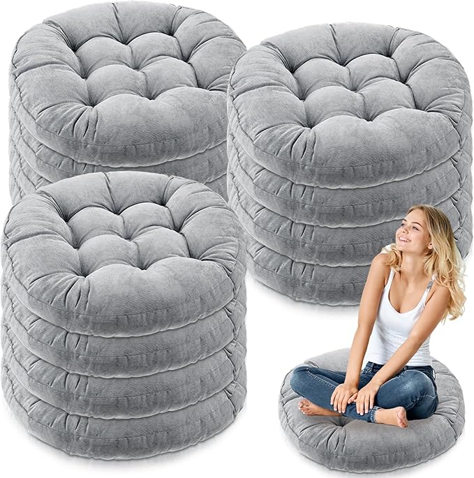 Jerify 12 Pcs Round Floor Pillows Cushions 22 x 22 Inch Large Flexible Seating Cushion Classroom Furniture Floor Pillow for Kids Adults Home Daycare Preschool Yoga Meditation Gift (Light Gray)