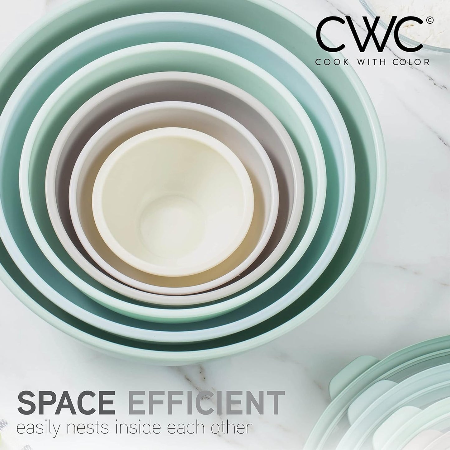 COOK WITH COLOR Nesting Mixing Bowls - 12 Piece Plastic Bowl Set with Lids, Microwave Safe (Mint Ombre)