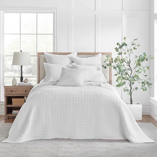 Levtex Home Mills Waffle Queen Bedspread Set (104x106in) with 2 Pillow Shams (26x20in) - Bright White - 100% Cotton Queen Size Bedspread Set - Lightweight, Soft, Pre-Washed