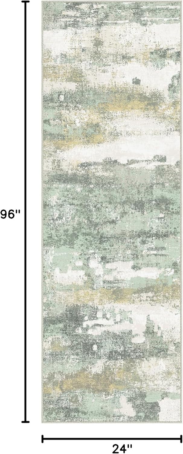 Runner Rug for Hallway Kitchen, 2x8 Machine Washable Runners Rug for Entryway, Light Green Soft Modern Abstract Throw Rugs, Low Pile Floor Carpet with Non Slip Backing