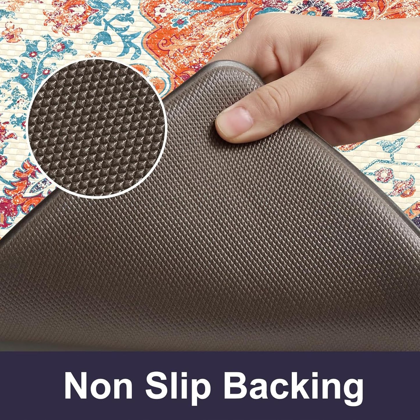 KIMODE Anti Fatigue Kitchen Mats, Boho Vintage Kitchen Rugs - Sets of 2, Cushioned Non Slip Comfort Rugs for Kitchen Floor, Sink, Laundry, Desk - Orange/Purple 20"x47"+20"x32"