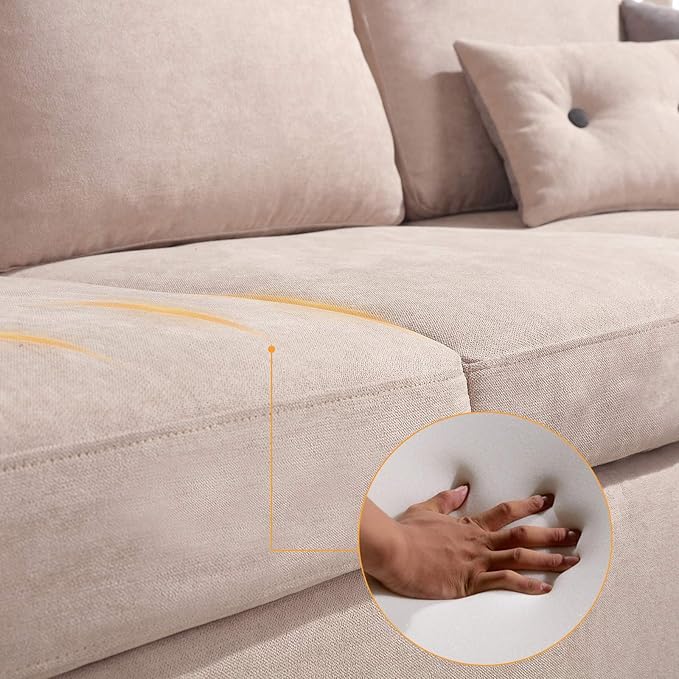 HONBAY L Shaped Couch with Linen Fabric,Convertible, Reversible Sectional Sofa for Small Space, Dark Beige