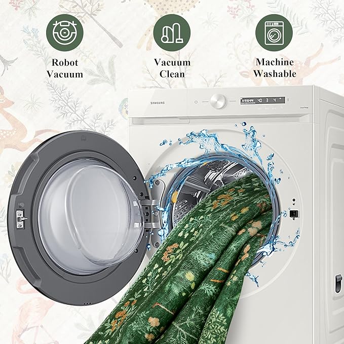 DUKINO 2.6x8 Rug for Hallway, Washable Kitchen Runner Rug with Non Slip Backing, Soft Low Pile Vintage Animal Runner for Bedroom, Kitchen, Hallway, Entryway, Laundry, Green