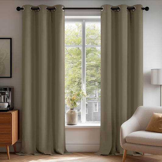 Deconovo Blackout Curtains for Bedroom – Set of 2 38W x 72L Inch Thermal Insulated & Noise Reducing Panels–Home Window Room Darkening Sustainable Grommet Drapes for Living Room and Nursery, Khaki