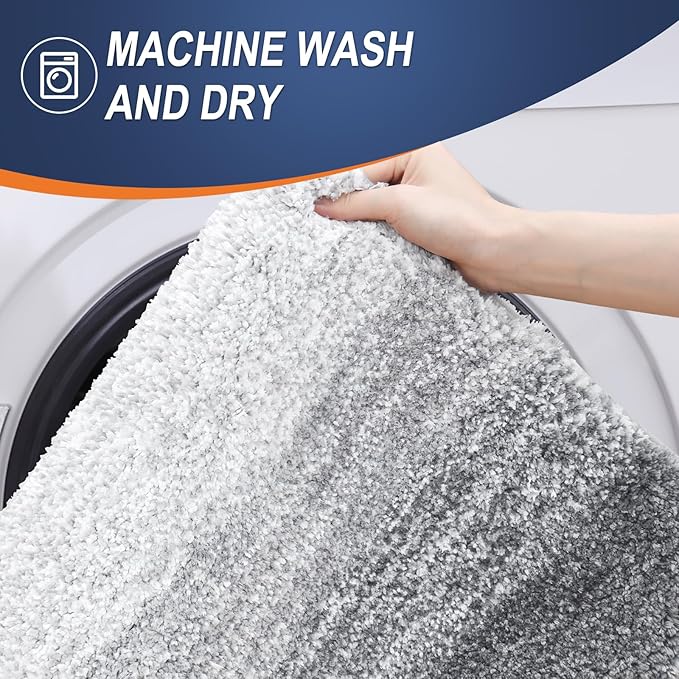 OLANLY Bathroom Rug Set 2 Piece, Soft Absorbent Microfiber Bath Mats and U-Shaped Contour Toilet Rug, Non-Slip, Machine Wash Dry, Plush Shaggy Bath Mats for Bathroom (24"x16"+24"x20", Light Grey)