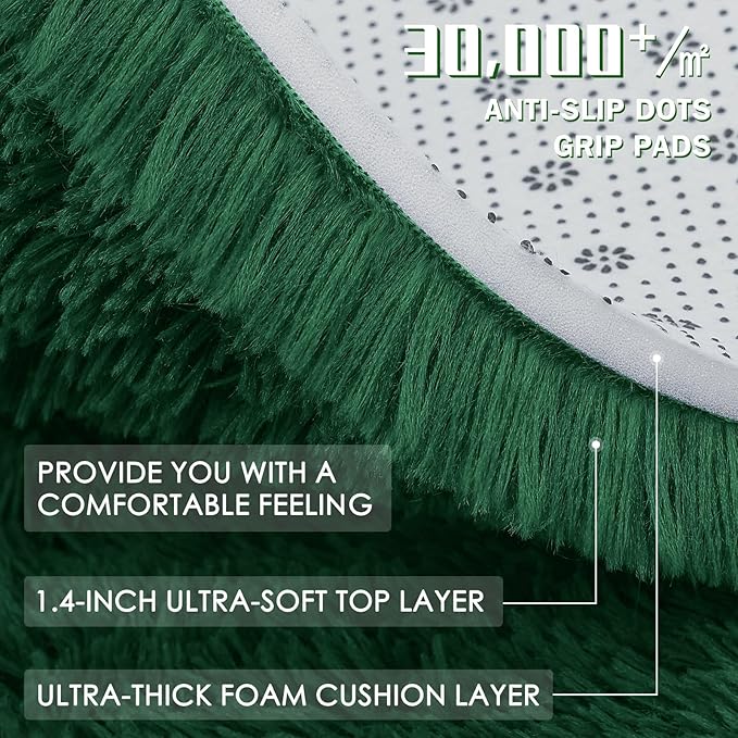 OLANLY Dark Green Round Rugs for Bedroom - Machine Washable, 9 ft Circle Area Rugs for Living Room, Soft and Fluffy Shaggy Carpet for Teen Girls and Boys, Nursery Rooms, Dorms, Home Decor Aesthetic